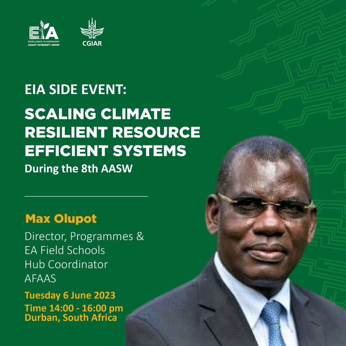 CgiarFarming's tweet photo. With only 6 days before our #EiA side event at the 8th #AASW, join us on the 📅6th of June at 2-4pm GMT+2.

Joining the panel is @MaxOlupot4 .

@MaxOlupot4 is directly responsible for the coordination and management of EA Field School Support
Hub (FS-Hub) hosted by @afaasinfo. https://t.co/QXaxOzqsao