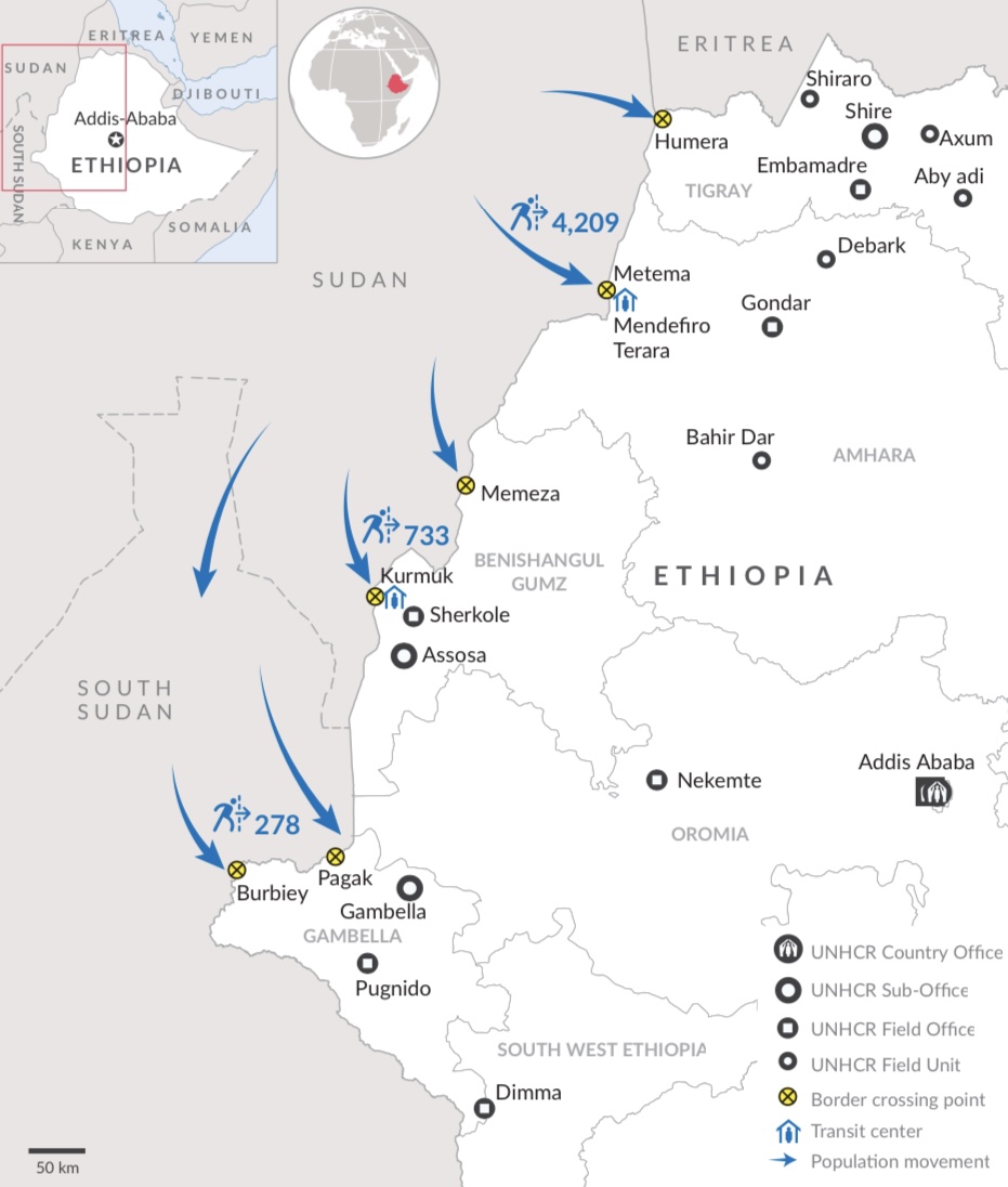 UNHCREthiopia's tweet photo. Over 5,000 people in need of international protection have arrived in Ethiopia, seeking safety from violence in #Sudan.
@RRSEthiopia, UNHCR+partners continue to assist new arrivals, coordinating provision of protection services,food,water,temporary shelter &amp; emergency healthcare. https://t.co/OLxpzeDFIH