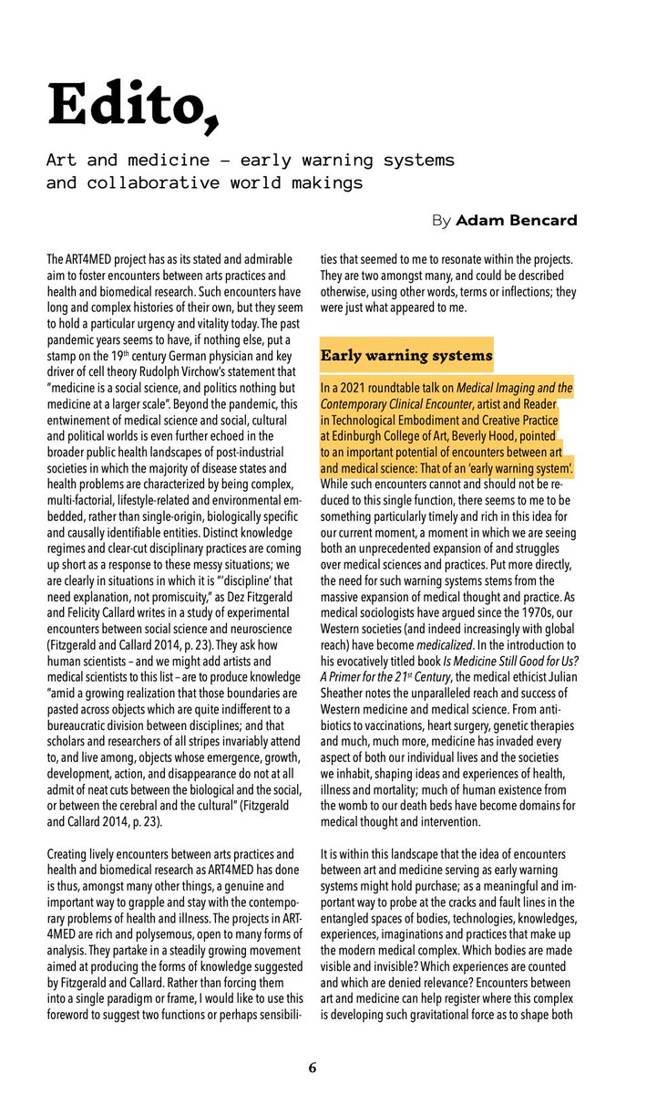 con_fabulations's tweet photo. Art as an "early warning system" - @beverley_hood speaking at the @con_fabulations event "Medical Imaging and the Contemporary Encounter" cited by Adam Bencard in this text for Art4Med. Good to see these conversations continuing to resonate &amp; reach a wider audience. https://t.co/JrsdXAA9ww