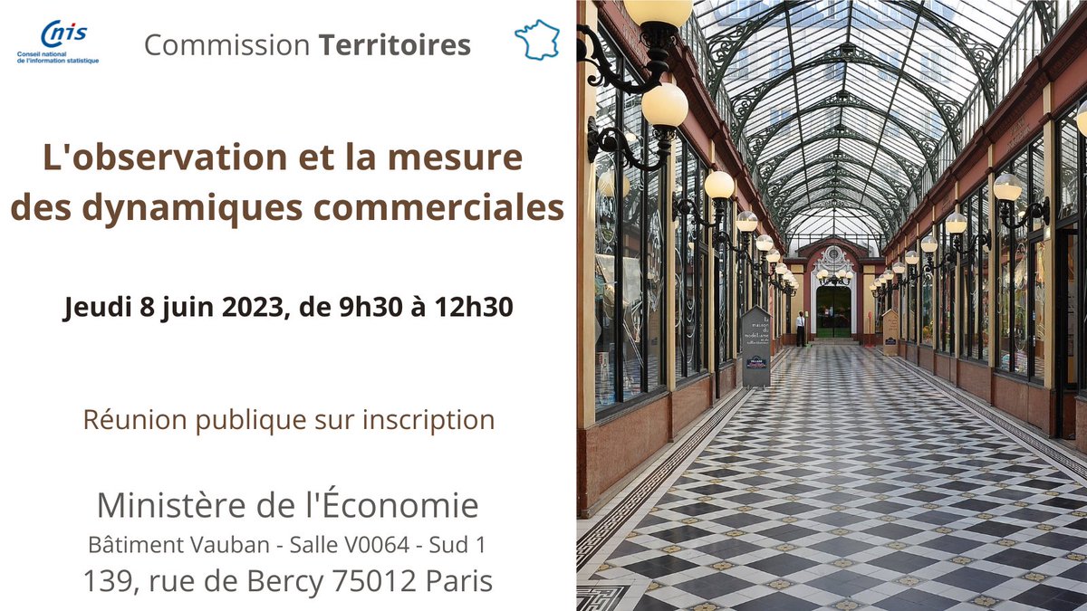 Quelles données statistiques permettent d’observer les dynamiques commerciales à fine échelle ?
Certains besoins de données sont-ils non pourvus ?

Venez étudier ces questions en commission Territoires présidée par <a href="/PPhCombes/">Pierre-Philippe Combes</a>.👉urlz.fr/m5kG

<a href="/MartinBocquet/">Martin Bocquet</a>
<a href="/pascalmadry/">Pascal Madry</a>