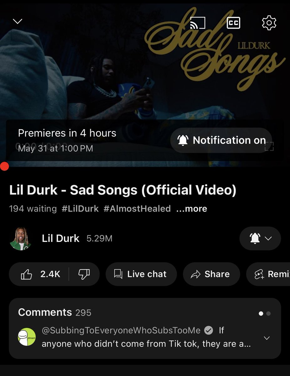 “Sad Songs” Drops at 1:00 pm!!!!! Make sure y’all watch & stream & purchase this song & the album ❤️‍🩹🔥‼️ #AlmostHealed #lildurk 

What video y’all want next??👀👀👀👀 

#LLKV #longlivekingvon #longlivedthang