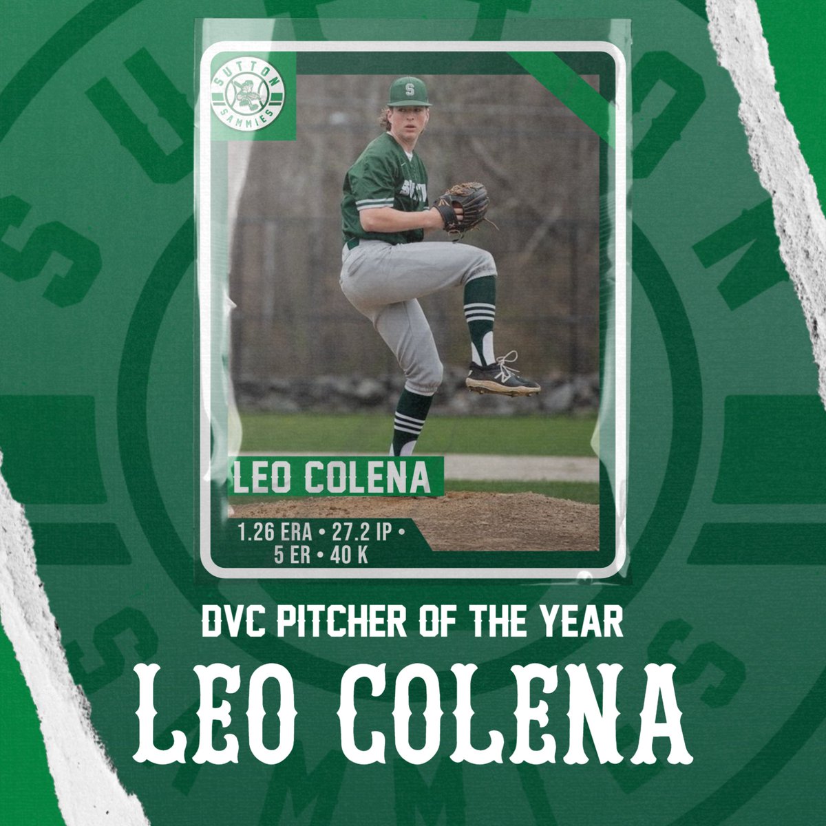 Congratulations to Senior LHP, Leo Colena on being named 2023 DVC Pitcher of the Year. Leo posted a 1.26 ERA in 27.2 IP while only giving up 5 ER and recording 40 K. #BeTheFirst @SuttonAthletics <a href="/tgsports/">Worcester T&G Sports</a> <a href="/ncbison_bsbl/">Nichols Baseball</a>