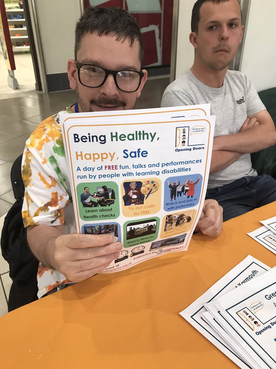 #Greatyarmouth @OpeningDoorsLD self advocacy group @Market_Gates promoting our conference 20th June @TheForumNorwich being healthy, happy and safe. #LDweek23