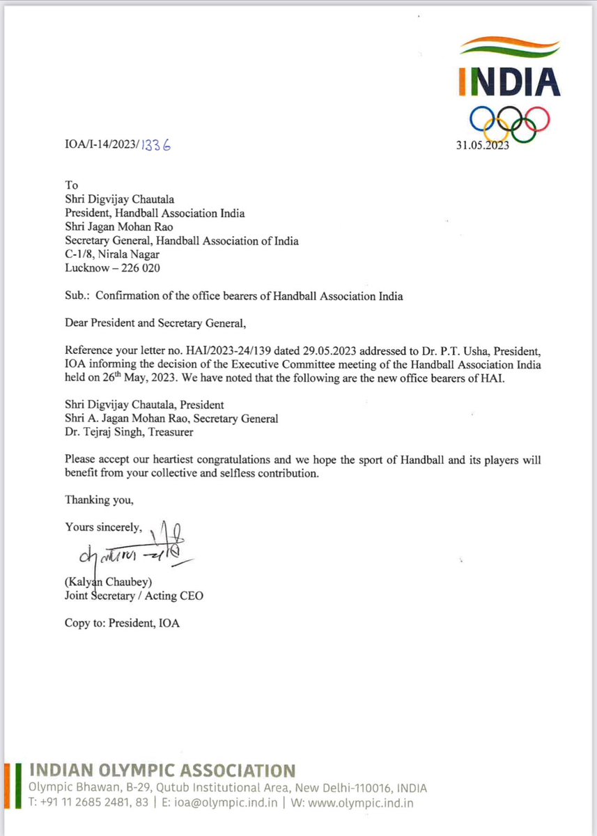 IndianHandball's tweet photo. 𝐁𝐫𝐞𝐚𝐤𝐢𝐧𝐠 𝐍𝐞𝐰𝐬!
 We are thrilled to announce that the Handball Association India (HAI) has officially become the recognized governing body for Handball in India! 

🏆🇮🇳 #HandballIndia #GoverningBody #IOA #HandballLovers https://t.co/OxkmSbtckg