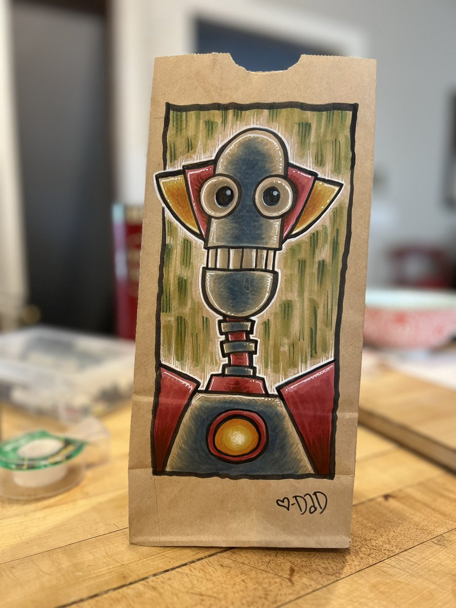 jacobsaariaho's tweet photo. Wednesday’s Lunch Bag Art (No.212) Lunch Bag Robot #lunchbagart #kids #dad #drawing #doodle #instaart #drawdaily #cartoon #illustration https://t.co/1yle2UMHSQ