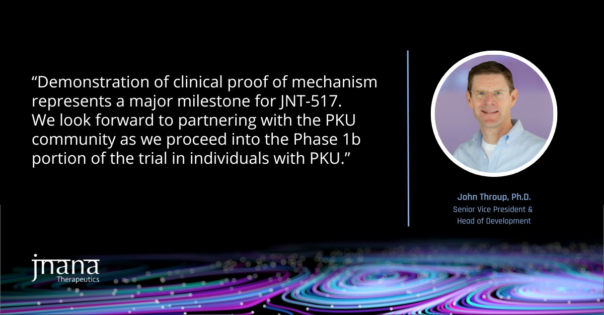 Today, we reported positive topline results from our Phase 1a clinical study of JNT-517, a potential first-in-class oral treatment for #PKU. JNT-517 demonstrated proof of mechanism and was safe and well tolerated. The Phase 1b is now open for enrollment. ow.ly/3Swq50OAIW3