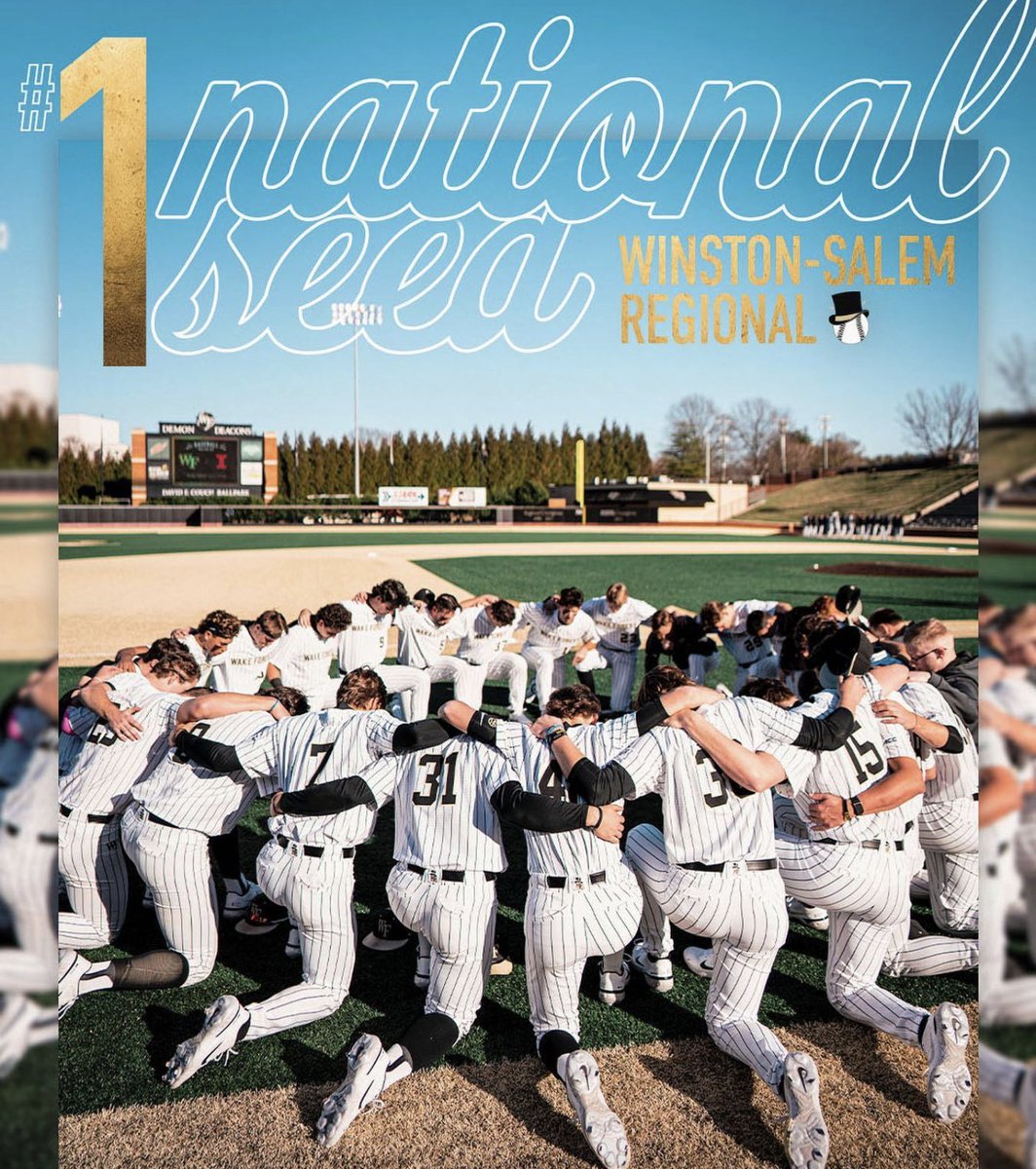 CFAPeaceHaven's tweet photo. Have you heard 
Deacs are the #1 seed in the NCAA playoffs 🖤💛
Friday 6/2 they start off at 7pm
David Couch Ballpark

Let's go Deacs🎩 @wakebaseball @WFUniversity https://t.co/fXhe4g7QTT