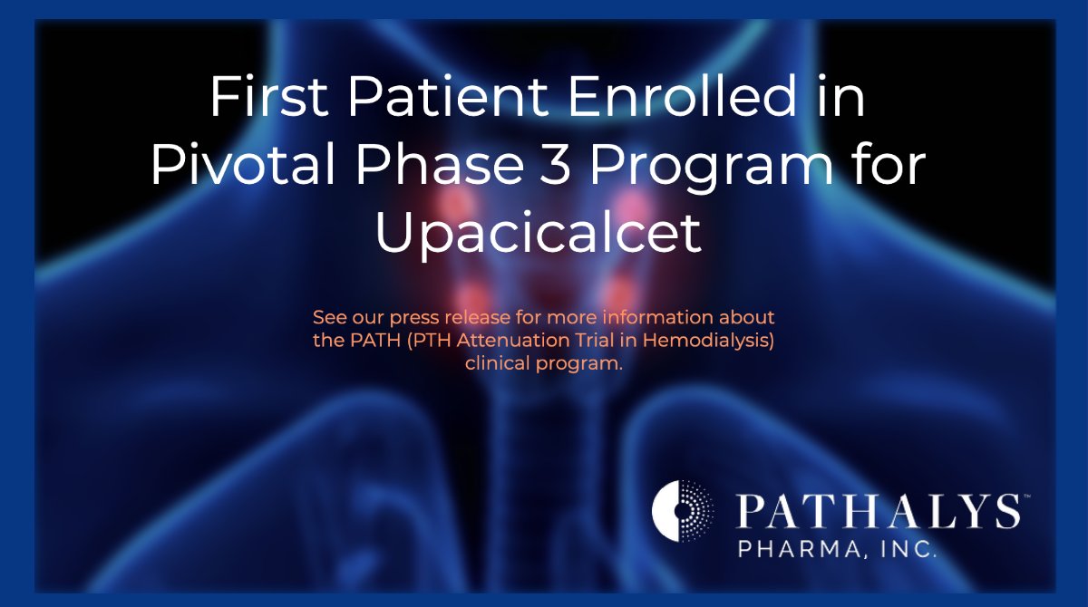 PathalysPharma's tweet photo. Pathalys enrolls first #patient  in #phase3 program for upacicalcet ahead of schedule! #VentureCapital #innovation in #Kidney #disease   https://t.co/4ad8dBR7mP https://t.co/4dV43d7eDX