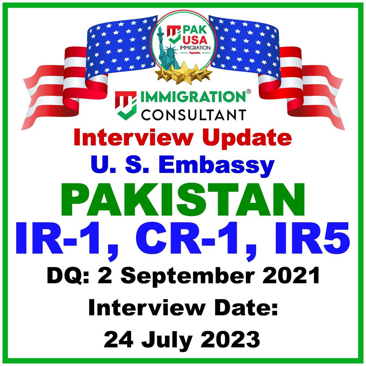 IR Visa Categories Interviews Update for US Embassy PAKISTAN

#usimmigration #PakUSAImmigration #MJImmigrationConsultant #F2A #FX1 #F2B #F2avisa #F3Visa #F4Visa #IR1 #CR1 #IR5 #USCIS #NVC #immigrationconsultant