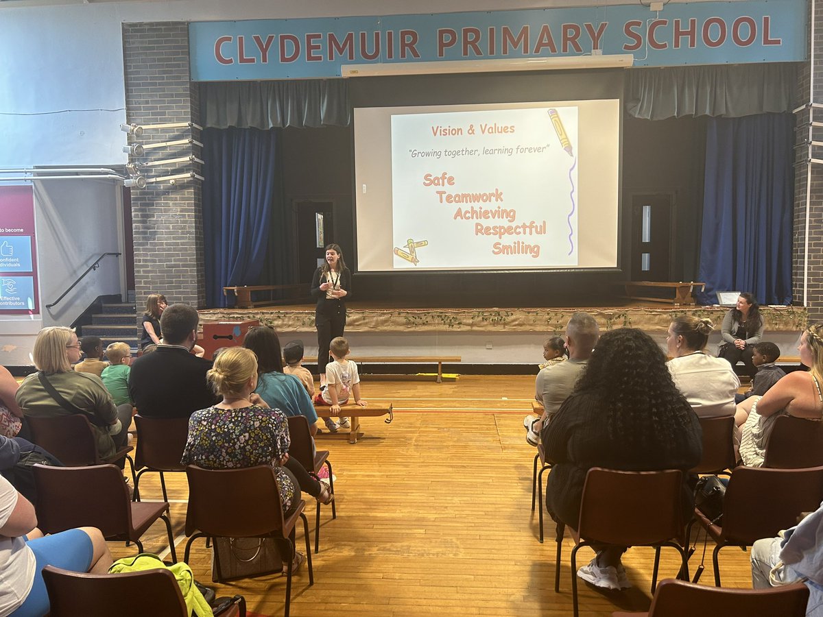 ClydemuirPS's tweet photo. Our final transition event before we welcome our new learners in August. Thank you for coming to hear about our wonderful school and stay and play with the children. We can’t wait for our new P1s to join the team in August! https://t.co/T1xIr94SBy