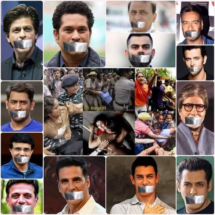 @SRKUniverse @sachin_rt @imVkohli @ajaydevgn @msdhoni @SGanguly99 @Hritikroshan @SrBachchan @akshaykumar @akshaykumar @BeingSalmanKhan.. Hello to all BJP's pet legends and India is ashamed all of you.