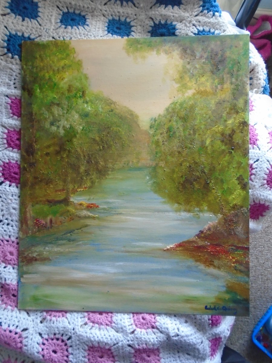 Just finished my painting of the #jordanriver in #Israel  Original will be for sale and prints once dry.  Check out more on rachelquireyart.com  #holyland #holylandgifts #baptist #baptism #baptistchurch #oilpainting