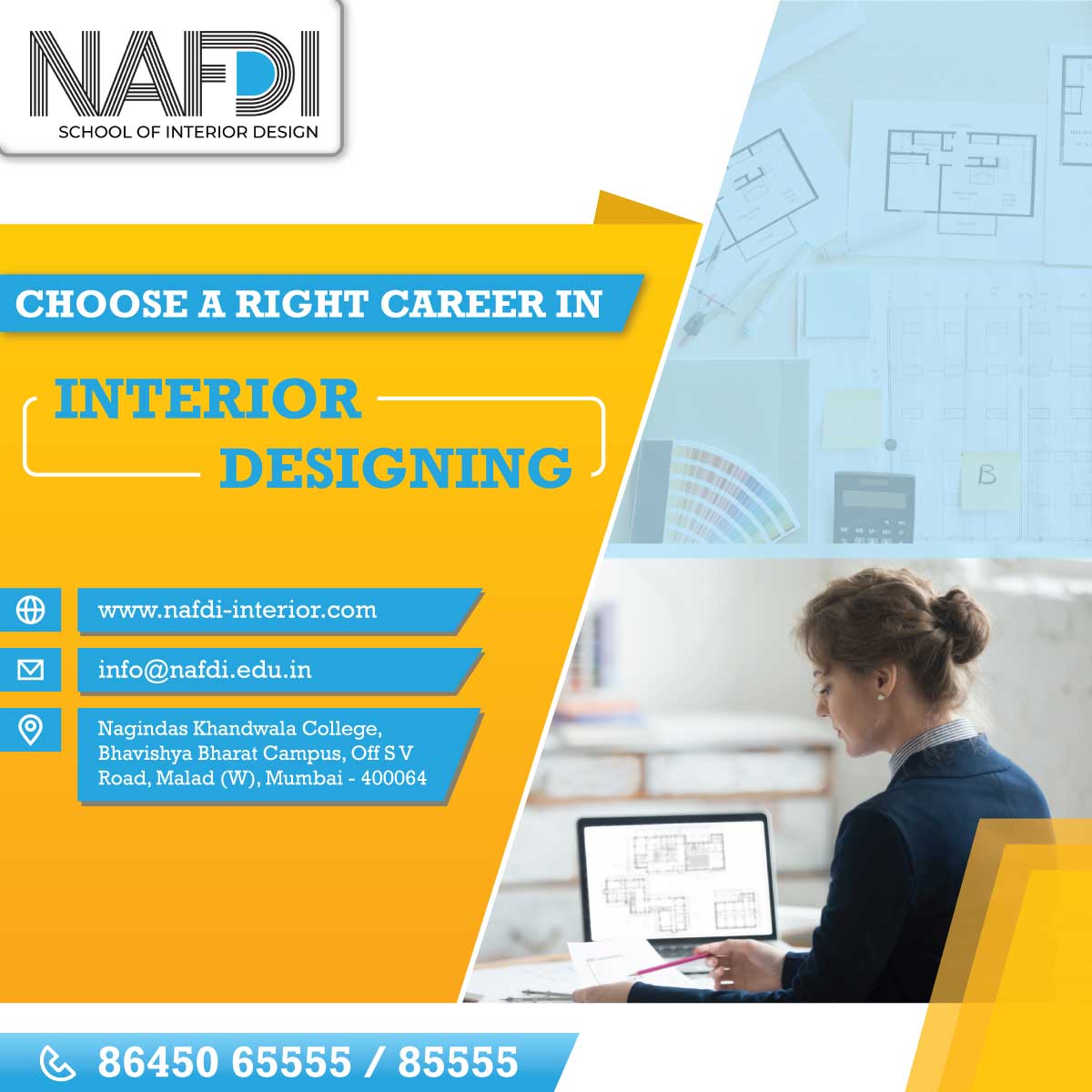 nafdiinstitute's tweet photo. 𝘾𝙝𝙤𝙤𝙨𝙚 𝙖 𝙍𝙞𝙜𝙝𝙩 𝘾𝙖𝙧𝙚𝙚𝙧 𝙞𝙣 𝙄𝙣𝙩𝙚𝙧𝙞𝙤𝙧 𝘿𝙚𝙨𝙞𝙜𝙣𝙞𝙣𝙜

+91-864 506 5555 

https://t.co/buPAk1L73T

#Interiordesign #Interiordesigninstitute #Careeropportunity #Interiordesigncourses #Interiordesigntraining #Mumbai #NAFDI https://t.co/z7muIfNgYY