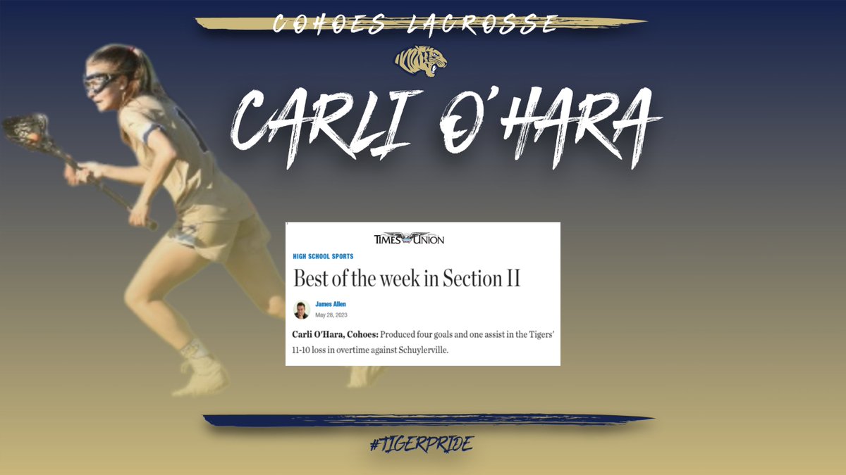 CohoesAthletics's tweet photo. Congrats to Carli O'Hara for being one of the Times Union's Best of the Week in Section 2 for her performance last week.  #TIGERPRIDE https://t.co/a3StVUpV5D