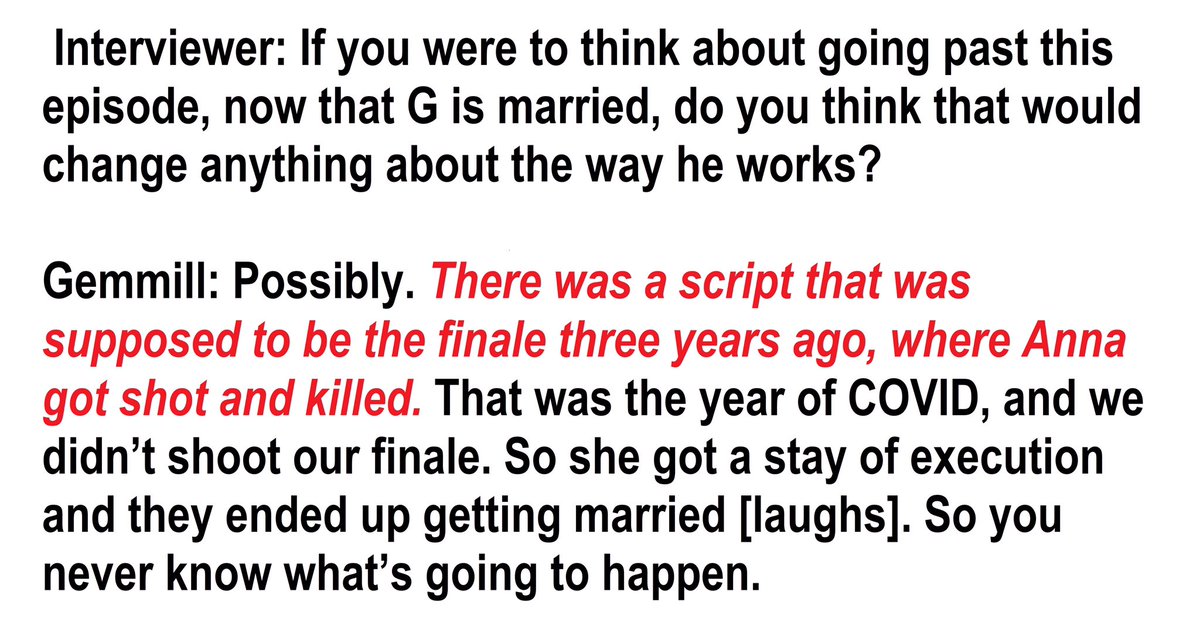 OMG, I KNEW IT! IGemmill planned on killing Anna in the S12 finale. Seems like SG hated Callen & wanted to make his life nothing but misery. What was his problem? Glad S12 was short.  What a terrible showrunner! 🤬 #callanna #ncisla #callen #gcallen #annakolcheck
