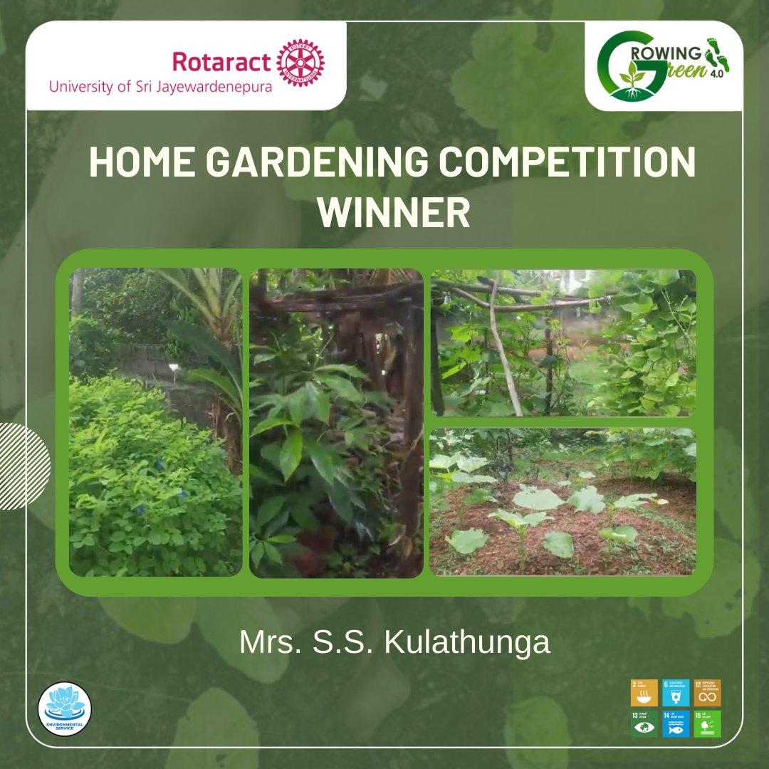 rotaractusjp's tweet photo. Home Gardening Competition organized under Growing Green 4.0 has been successfully concluded.
Winner: Mrs. S.S. Kulathunga
Congratulations on your achievement!
#GrowingGreen4_0 #CarbonFootprints #RACUSJ #Rotaract #Rotaract3220 #ImagineRotary #LearnServeandStrive https://t.co/kv8KtksVWT