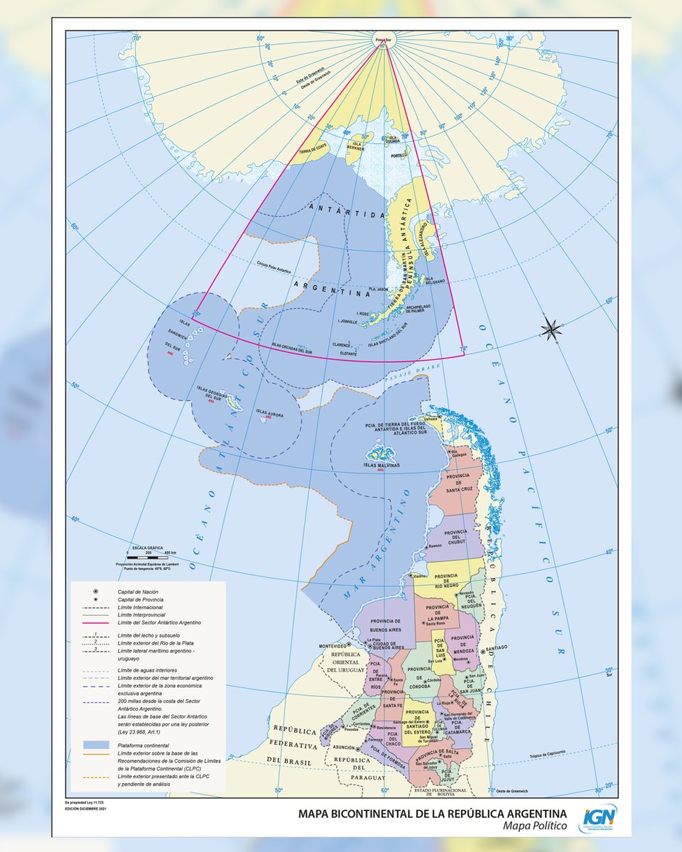 🇦🇷Otra mirada de Nuestro Territorio.
Oportunamente, desarrollamos una versión del mapa de la Argentina ubicando el punto cardinal Sur en la parte superior , ya que nuestro territorio se extiende hasta el polo Sur en el continente Antártico. 
Descarga⬇️ 
ign.gob.ar/AreaServicios/…