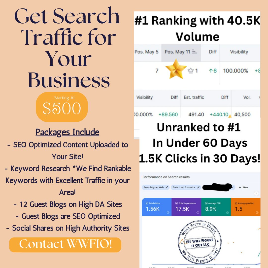 Boost your SEO and visibility with We Will Figure It Out LLC! Experience quality content and powerful backlinks starting from only $500. Begin your website's transformation today! loom.ly/PXq3X2A #SEOBoost #VisibilityEnhanced #QualityContent #BacklinkPower