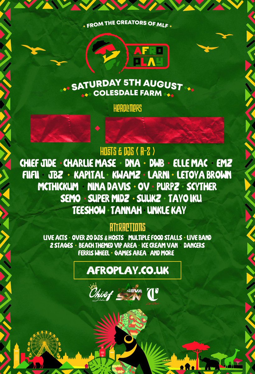 #AfroPlay presale tickets out tomorrow at 12PM &amp; general release out THIS Friday at 12PM🚨🎡2 Headliners, Lit DJs, Lit hosts, 2 stages, multiple food stalls, live band, beach themed VIP area, Ferris wheel and much more!🤤💚

Pre sale ticket price from £25

AFROPLAY.CO.UK