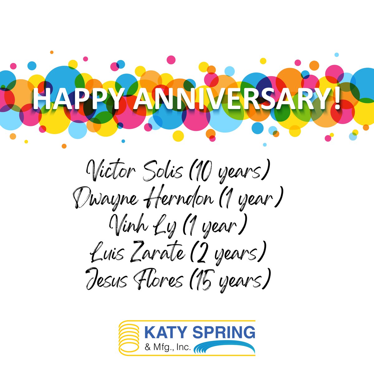 katyspringinc's tweet photo. Congratulations to our May Work Anniversaries! #katyspring #HappyWorkAnniversary https://t.co/99PejykcJp