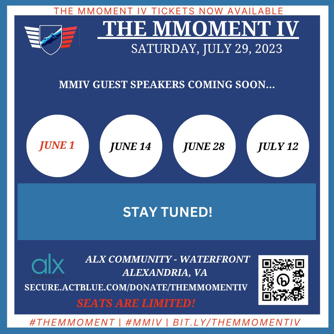 milmentors's tweet image. #MMIV Tickets are available!  Secure your seat(s) TODAY!
Visit secure.actblue.com/donate/theMmom… or bit.ly/TheMMomentIV

Our first Speaker will be announced tomorrow! We cannot wait to present our entire line-up soon!

This is a #MMoment you will not want to miss! 

🔄 🎓 ⬆️
