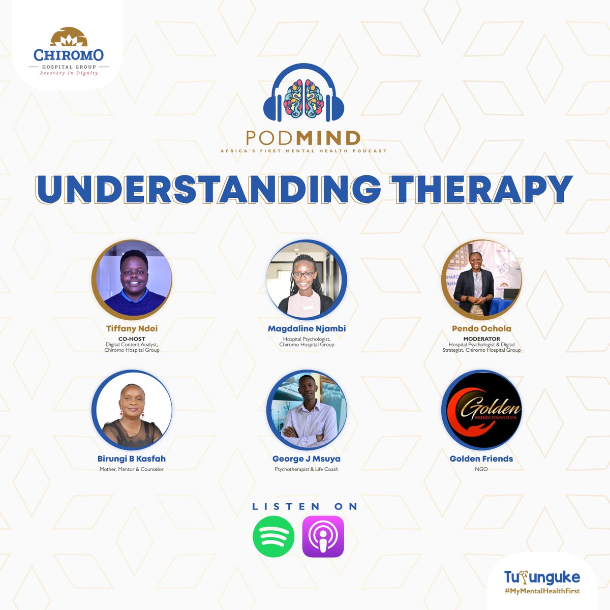 Uncover the power of therapy in our latest Podmind episode on 'Understanding Therapy' (Twitter Spaces Edition) Gain insights, break stigmas, and ignite personal growth. Listen now on your favorite podcast platform: anchor.fm/chiromo-hospit… #Tufunguke