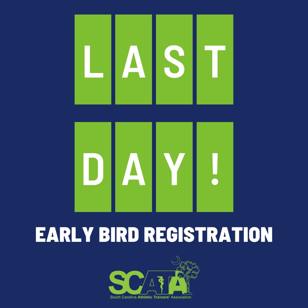 SCATCs's tweet image. HURRY!! Today is the last day to register for 2023 Annual SCATA Symposium and receive EARLY BIRD PRICE!!!!!  See you in Columbia! #scata #athletictrainer #scata2023 scata.wildapricot.org/event-5263127