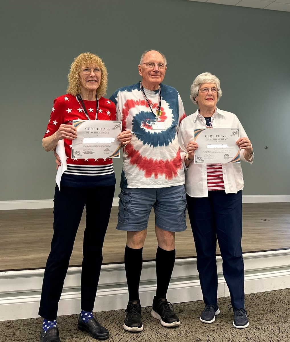 The Walking Club on April 5th (World Walking Day) and took 1,793,155 steps! They walked to the White House &amp; back until Memorial Day. Congrats to our 1st, 2nd &amp; 3rd place winners!