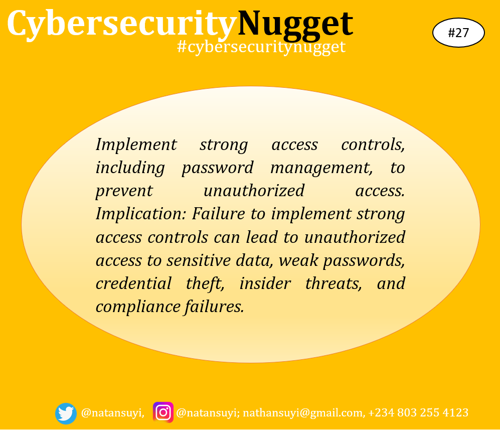 #CybersecurityNugget ... your valuable Cybersecurity insights.

#cybersecurity, #cloudcomputing, #governance, #compliance #cyber #cyberdefense #business #nigeria #africa #nitda #CybersecurityNuggets