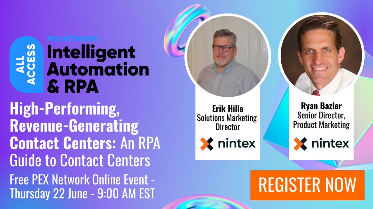 PEXNetwork_Team's tweet image. 🚨 @Nintex joins All Access: Intelligent Automation &amp;amp; RPA 2023! 

✅ Join @Nintex's Erik Hille and Ryan Bazler for their session on June 20 at 11:00AM EST

👉 Register for free: ow.ly/XBqt50OnR5i

#pexnetwork #automation #intelligentautomation #rpa #AI