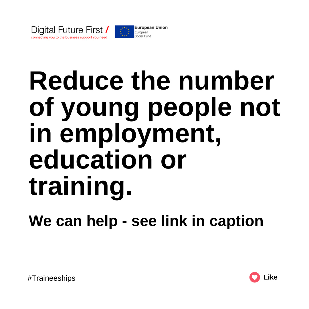 Help your business to grow and empower the next generation of entrepreneurs with Traineeships.

Through a Traineeship, you can get up to 10 extra people on your team without any extra cost.

Learn more today: digitalfuturefirst.co.uk/traineeships-f…

#Traineeships