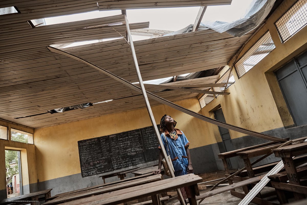 UNICEF's tweet photo. Look closely. What you see is the impact of climate change on a child's life.

Earlier this year, Cyclone Freddy destroyed classrooms and other critical infrastructure in Madagascar.

World leaders must take urgent #ClimateAction to protect children's lives and needs. https://t.co/NYvBqp3MBy
