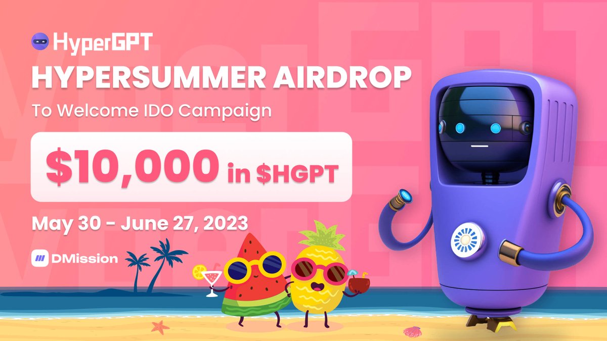 🌟 Get ready for an amazing summer adventure with HyperGPT's HyperSummer #Airdrop campaign! 💥✨ Join Now 👉 dmission.me/missions/hyper… Don't miss out on your chance to win a share of $10,000 in $HGPT tokens! 🚀💰 💎 Complete ALL the tasks and stand a chance to be one of the