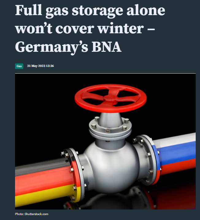 nwitkop's tweet photo. Full #gas inventories alone will not suffice to get #Germany through the coming winter, the head of Germany's @bnetza tells Montel, even as prices plumb two-year lows. https://t.co/uq3ue32fl6 https://t.co/mUbqp5Ru4q