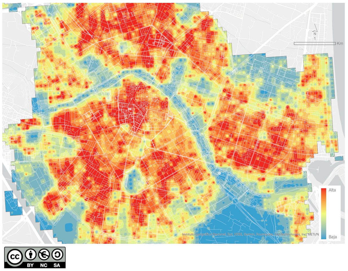 #Valencia, a city brimming with vitality! The potential for urban social interaction is high in every neighborhood regardless of their distance from the city center. 

#JaneJacobs #UrbanVitality #JacobsIndex