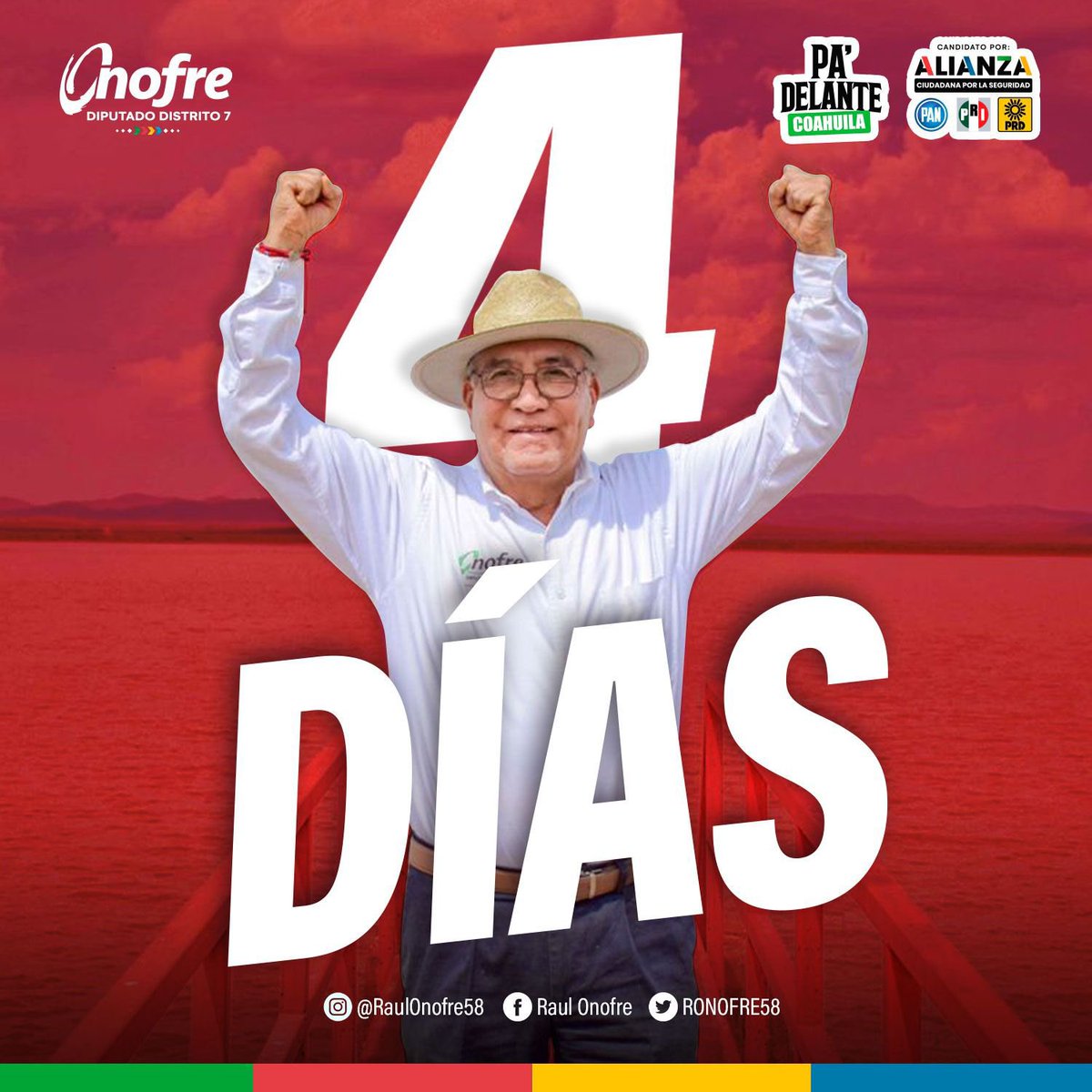 🔵🔴🟡 Muy Buenos Días‼️

Estamos a 4️⃣ días del TRIUNFO 😃

¡VAMOS CON TODO! 💪🏻

#Distrito7✅   #OnofrePaDelante➡️        
#ManoloGobernador  #OnofreDiputado