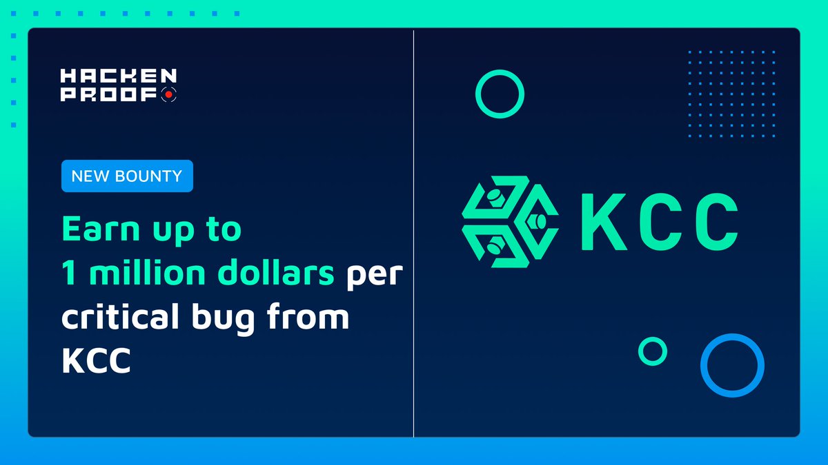✅[New bug bounty] Earn up to $1,000,000 with <a href="/KCCOfficialTW/">KuCoin Community Chain (KCC) Official</a>

💸You will be rewarded based on these tiers:

Critical: $50,000 - $1,000,000
High: $2,000 - $49,999
Medium: $500 - $1,999
Low: $50 - $499

Start the #bugbounty hunt right now!