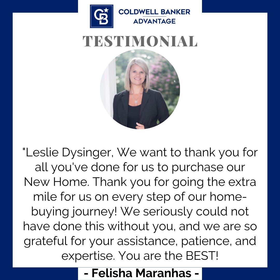 Congratulations on another great testimonial Leslie Dysinger! For all of your real estate needs, contact her today (573) 433-0166 #HomesCBA #ColdwellBankerAdvantage #FayettevilleRealEstate #FayettevilleNorthCarolina #CBAdvantage #HomeBuying #HomeRenting #HomeSelling #Realtor