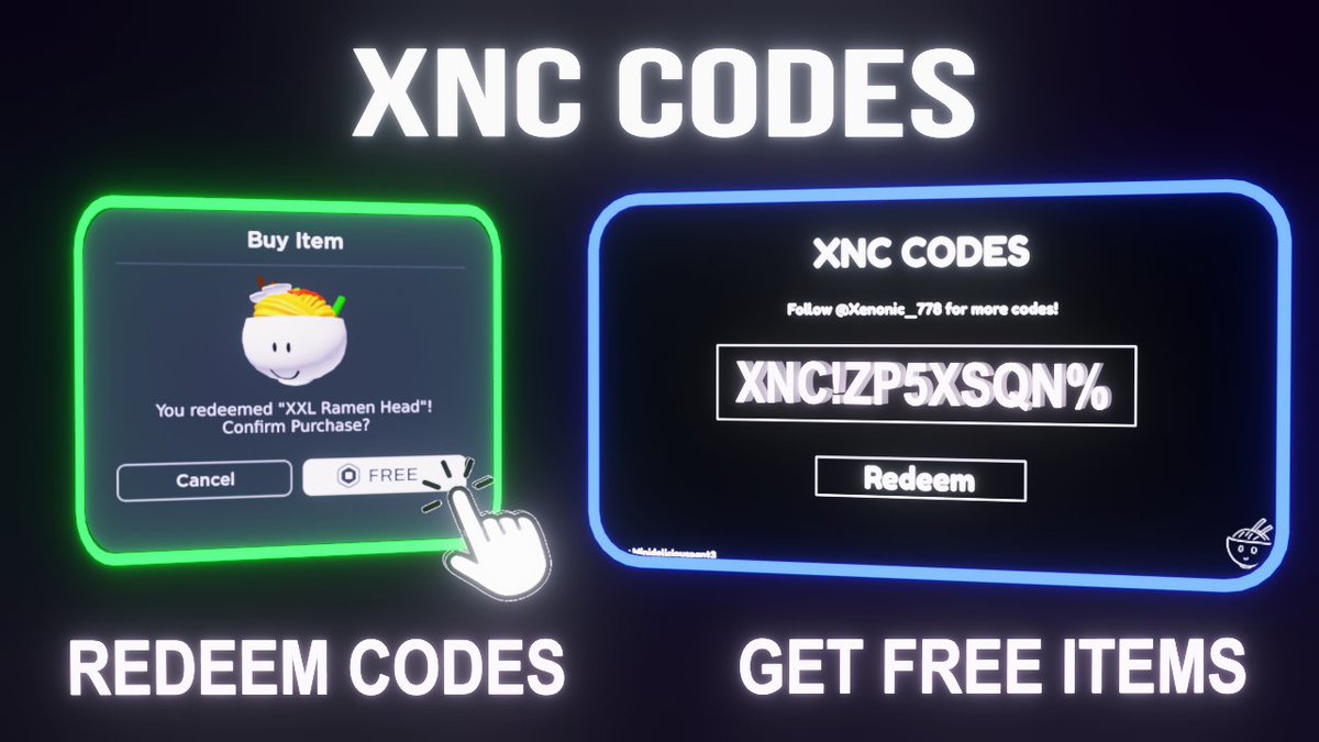 We made a game where you redeem codes to win free UGC Limiteds 🛍

I'll be giving out codes at discord.gg/xenonic and on Twitter, through puzzles and giveaways

👉rblx.games/10549702807

Support the legend who scripted it: plsdonate.me/minideliciousp… (@yer_boi_mini) 

#XNCcodes