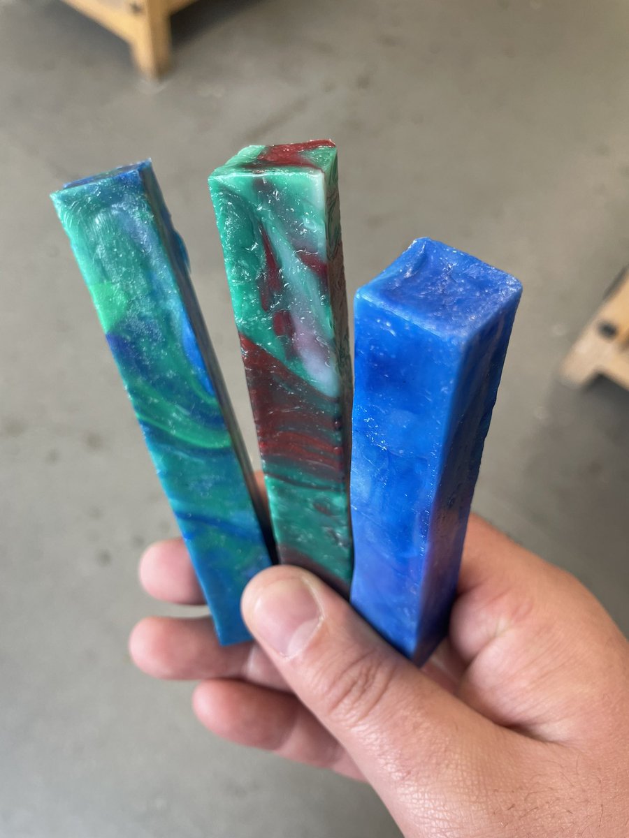 New HDPE pen blanks ready to be turned. Thanks to everyone who has donated so far. Wonder which one will come out best?

#PreciousPlastic #RecycleReuseRethink @montrose_acad