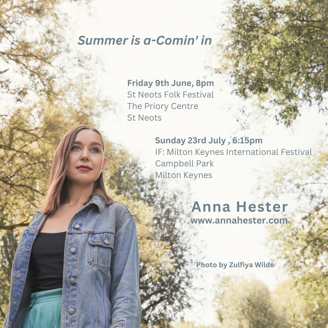 Anna Hester (@annahestermusic) on Twitter photo Summer is a-comin' in! (gradually). I'm so excited to be playing at St Neots Folk Festival and <a href="/IFMKfest/">IF: Milton Keynes International Festival</a>. Come along to hear some songs!
<a href="/CambsGigs/">Cambridgeshire Gigs</a> <a href="/CambsMusic/">Cambridgeshire Music</a> <a href="/CamWhatsOn/">What's on in Cambridgeshire</a> <a href="/WhatsonMK/">#WhatsOnMK What's on</a> <a href="/StablesMK/">The Stables MK</a> 🎵 Summer is a-comin' in! (gradually). I'm so excited to be playing at St Neots Folk Festival and <a href="/IFMKfest/">IF: Milton Keynes International Festival</a>. Come along to hear some songs!
<a href="/CambsGigs/">Cambridgeshire Gigs</a> <a href="/CambsMusic/">Cambridgeshire Music</a> <a href="/CamWhatsOn/">What's on in Cambridgeshire</a> <a href="/WhatsonMK/">#WhatsOnMK What's on</a> <a href="/StablesMK/">The Stables MK</a> 🎵