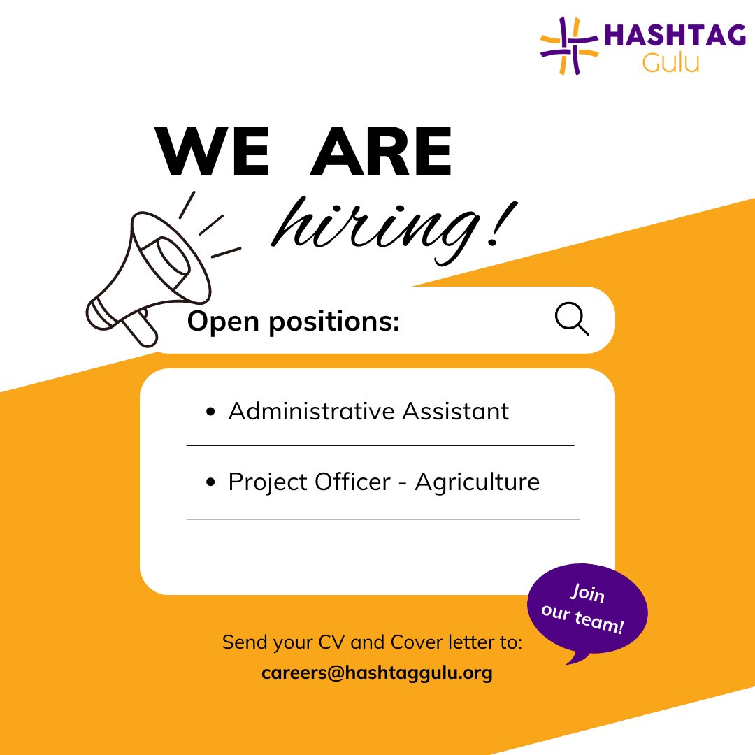 We are currently recruiting for two positions. Check out the full job descriptions and apply today to join our team.
1. Administrative Assistant: bit.ly/3IMZVfg
2. Project Officer - Agriculture: bit.ly/3MGp7oP

#WeAreHiring #VacancyAlert