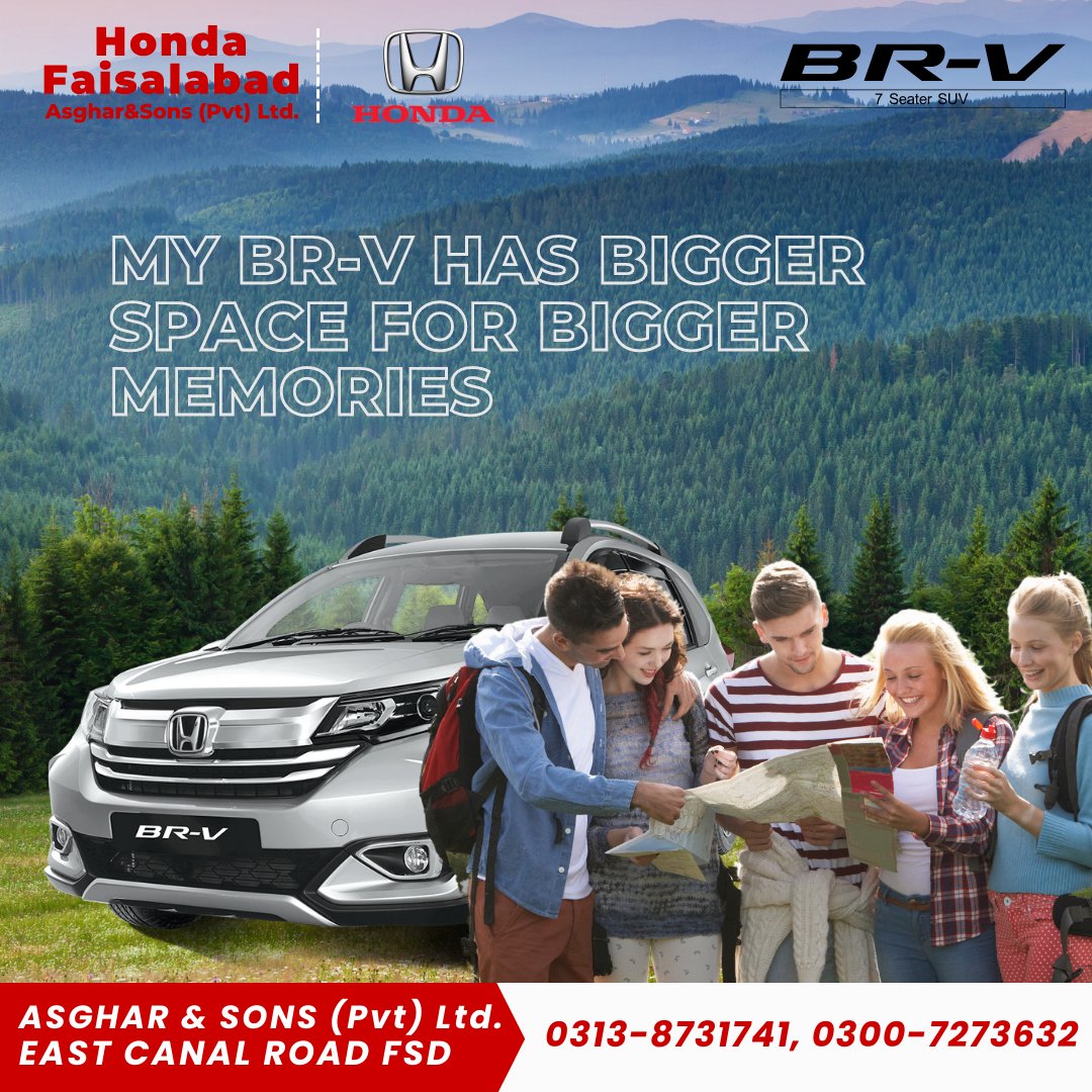 asghar_sons's tweet photo. Bigger space in Honda BR-V brings bigger adventures &amp; memories. With space for seven, now you can truly share the joy of adventure with everyone in the family.
For Booking
041 8731741
Visit: #Honda Faisalabad East Canal Road
#HondaBRV #BRVAdventure #hondapakistan #hondafaisalabad https://t.co/DVkYKFZ3pX
