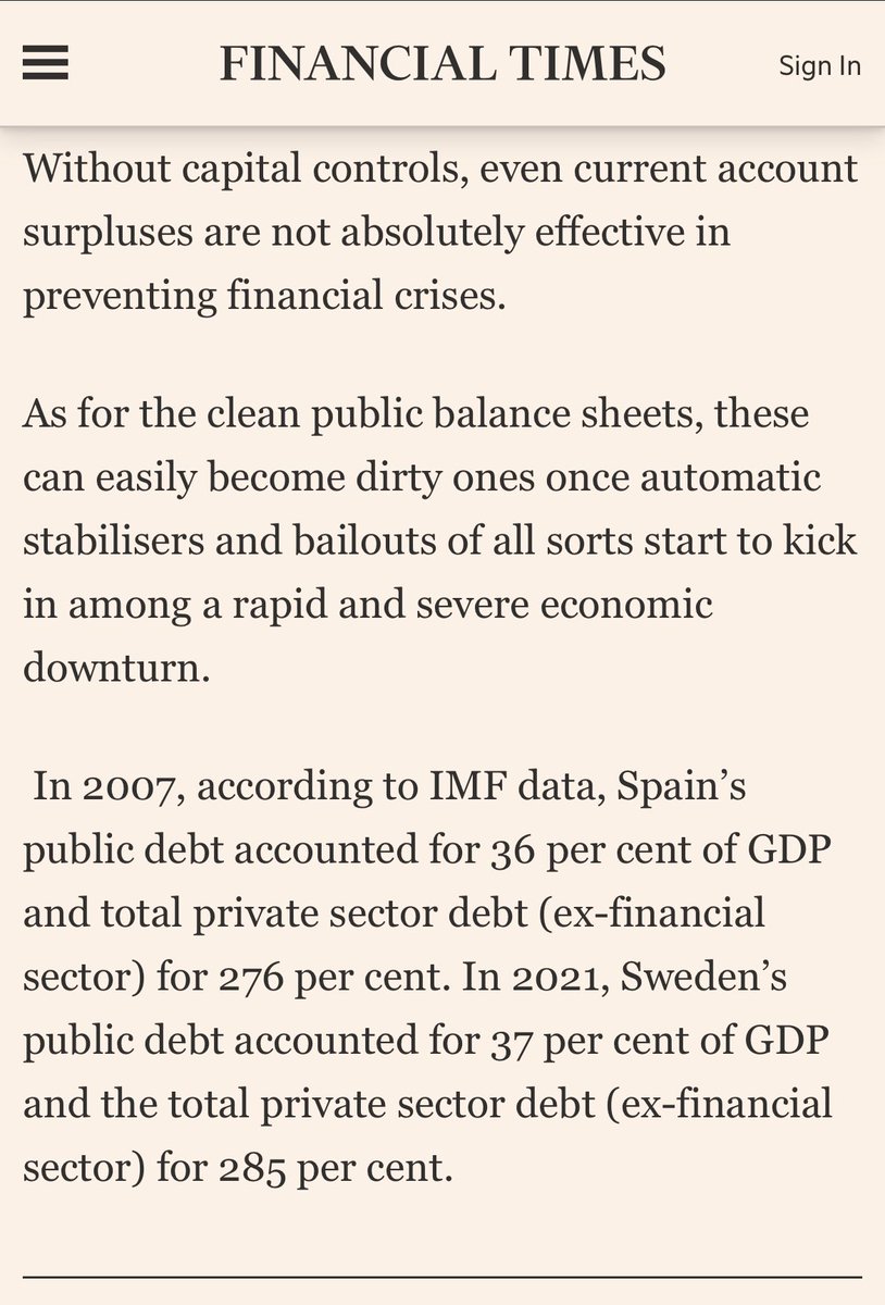 Financial Times oroar sig över de svenska hushållens höga privata skuldsättning. Den låga statsskulden är ingen garant när privata skulderna exploderat såhär. Vi har låtit fel skuldberg växa. Oroväckande jämförelse här👇