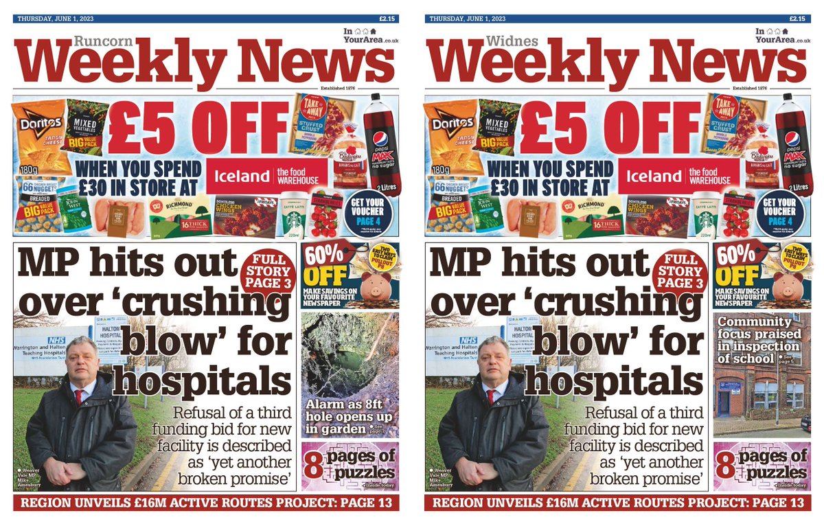 This week's editions of #Runcorn and #Widnes Weekly News are out TODAY! Pick up your copy for stories from your area.
