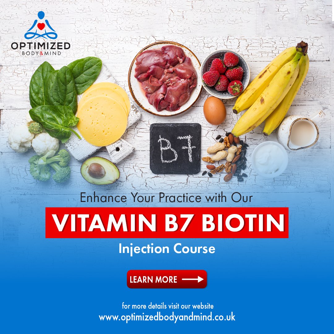 OptimizedBandM's tweet image. Discover the transformative power of Vitamin B7 and enhance your knowledge in administering this essential nutrient. 
Visit our website to embark on your educational journey today! rb.gy/mzm9e
 #athome #simplesteps #bloodtests #fatigue #lowvitaminB12 #lowvitaminD #uk