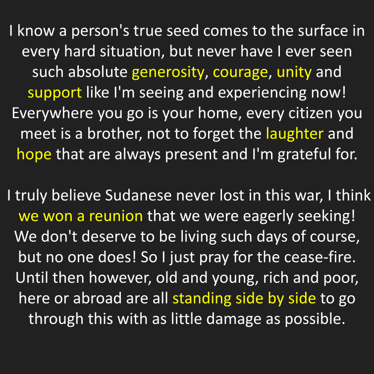 eoin_ol's tweet photo. I asked a Sudanese friend in #Khartoum if there was a message she would like shared with international listeners.

Amid all the attention on warlords &amp; suffering, I hope her message of solidarity &amp; popular strength can shrine through. #Sudan https://t.co/Oq8ZmWxHoM