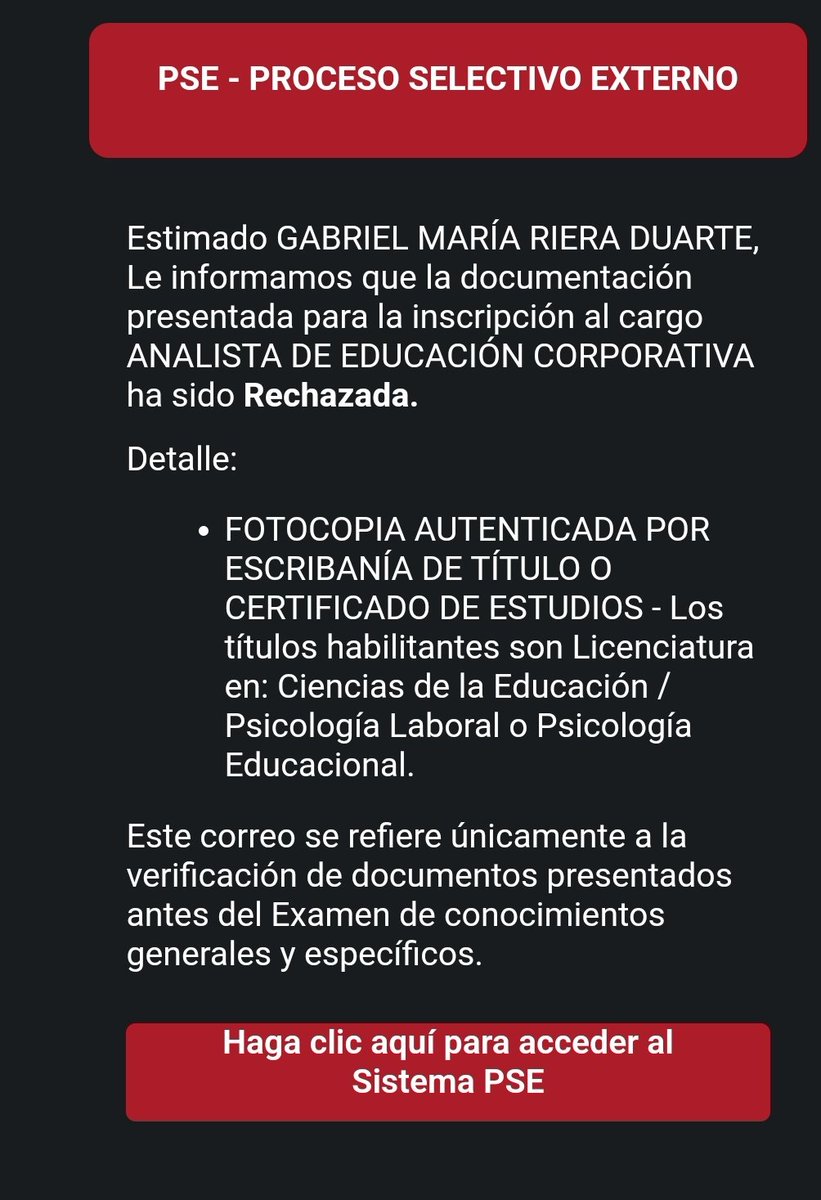 GabrielRiera_'s tweet photo. Hace unas semanas me inscribí a un cargo del llamado a concurso que realizó @itaipuparaguay. Para mí sorpresa, ayer recibo un correo a mi mail personal rechanzando mi inscripción debido a que, supuestamente, mi perfil no se ajustaba a los requerimientos que pretendía el cargo. https://t.co/ceuvh59N7v