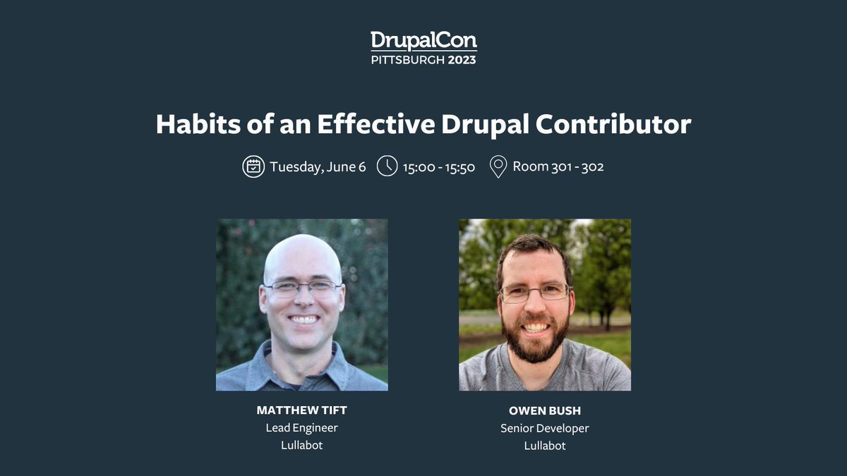 If you have aspirations of contributing to the Drupal community but don't know how or where to start, this session is for you! Join <a href="/matthewtift/">Matthew Tift</a> and Owen Bush at #DrupalConPittsburgh to learn how to become an effective #Drupal contributor. 

zurl.co/kHuc