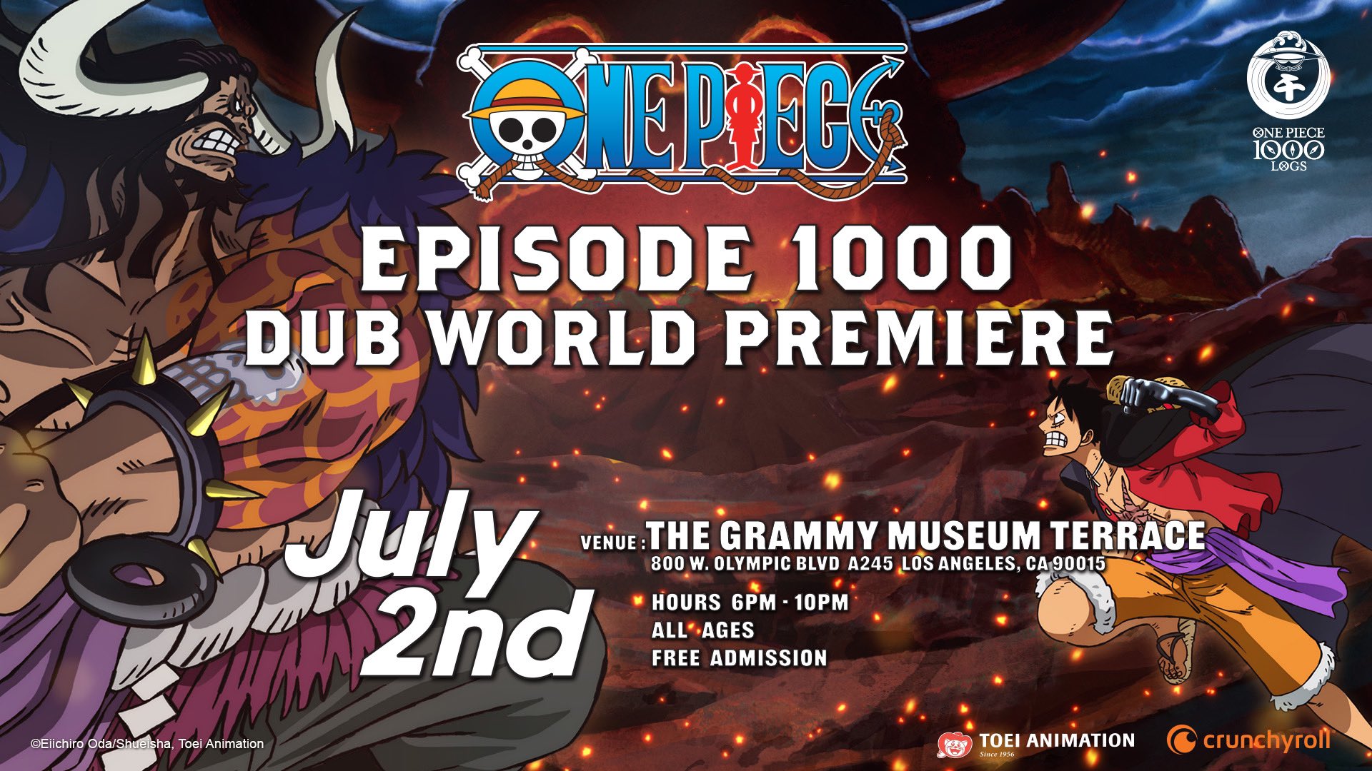 One Piece US on X: 3 days left!🌸🍊 Celebrate the historic 1000th episode  of #ONEPIECE live & in-person! Catch the World Premiere of the English dub  for Episode 1000 on July 2nd